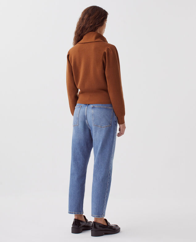 Zip-up merino wool cardigan I360 brown