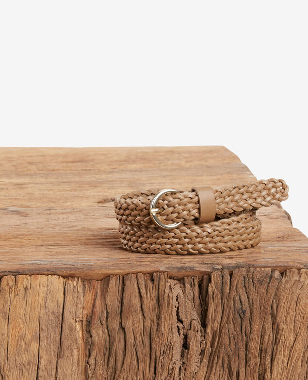 Braided leather belt Light cognac