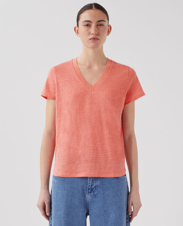 SARAH - Linen V-neck t-shirt U120 pink