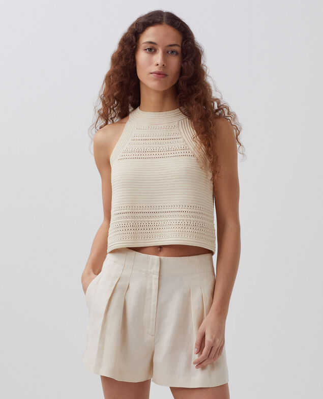 Pleated linen shorts H303 white swan
