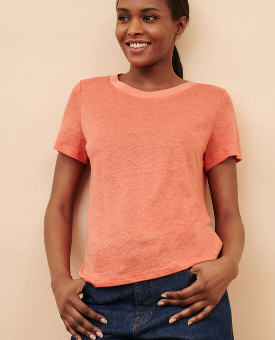 AMANDINE - linen round neck t-shirt 21 LIGHT ORANGE