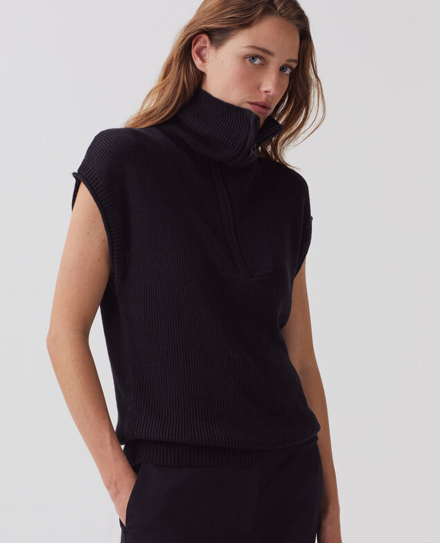 Half-zip sleeveless linen jumper H091 black beauty