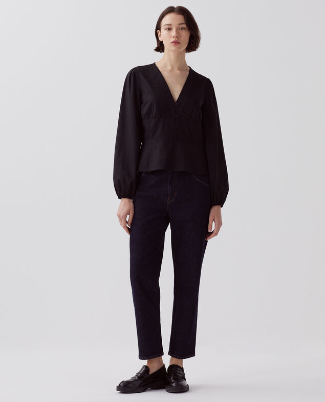 V-neck cotton blouse H091 black beauty