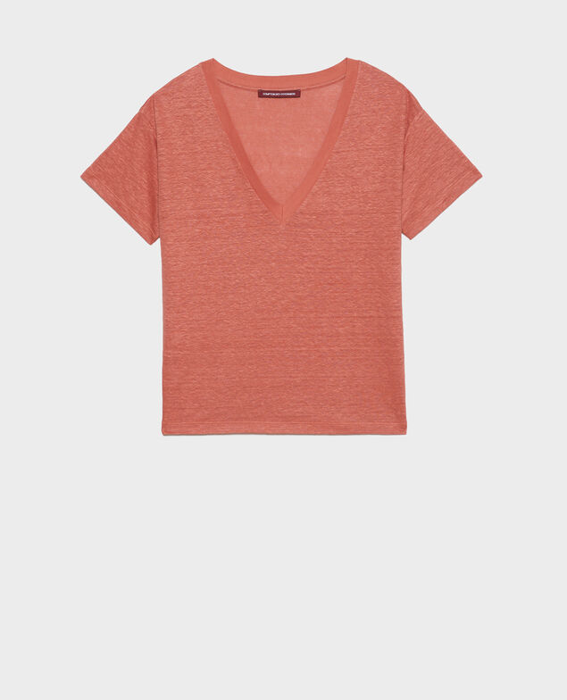 SARAH - Linen V-neck t-shirt 19 wine