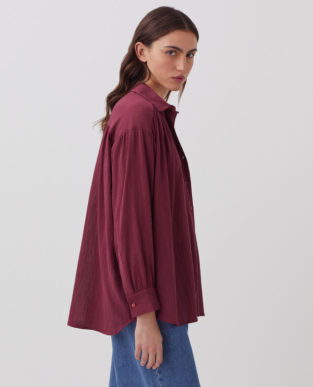 Pleated cotton blouse J750 burgundy