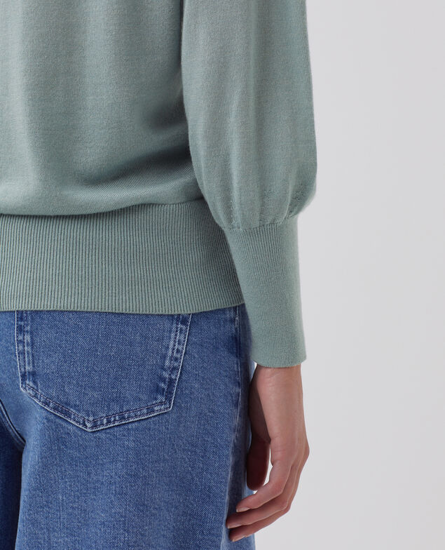 Wool and silk V-neck jumper J620 slate blue
