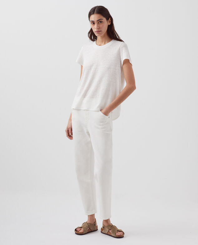 AMANDINE -  Linen round neck t-shirt H001 brillant white 4ste052f05
