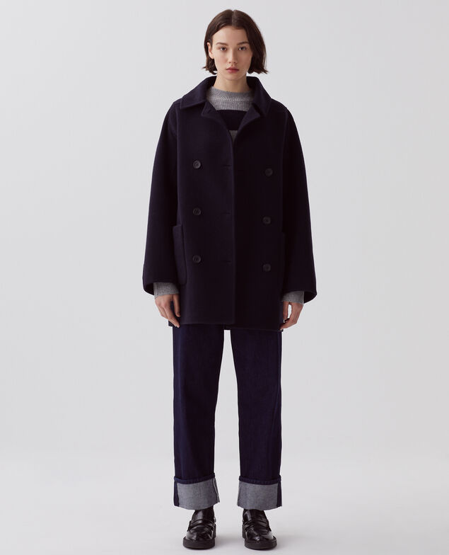 Mid-length double face coat U690 navy