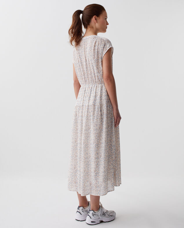 Pleated cotton maxi dress H613 fleurette blue