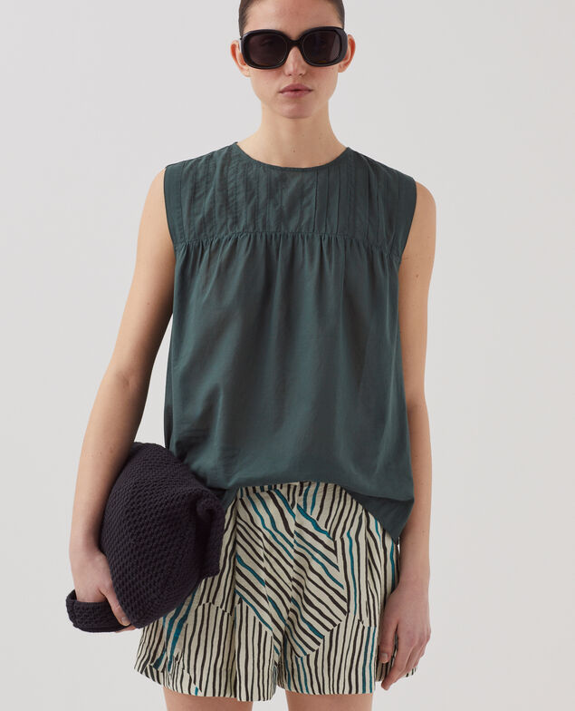 Cotton voile sleeveless top J590 spruce green