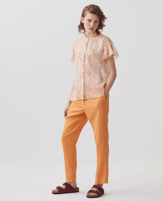 Short-sleeve silky blouse H300 cashmire beige