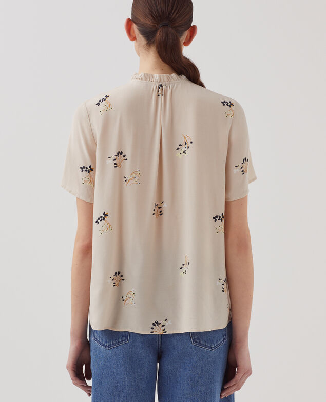 Long-sleeve silky shirt J311 fl bouquet beige