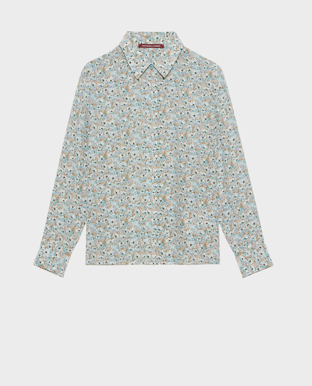 SIBYLLE - Long-sleeve silk shirt Art deco blue