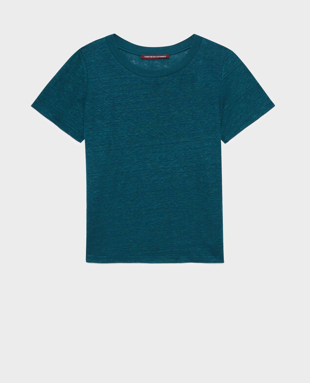 AMANDINE - linen round neck t-shirt A662 solid blue duck