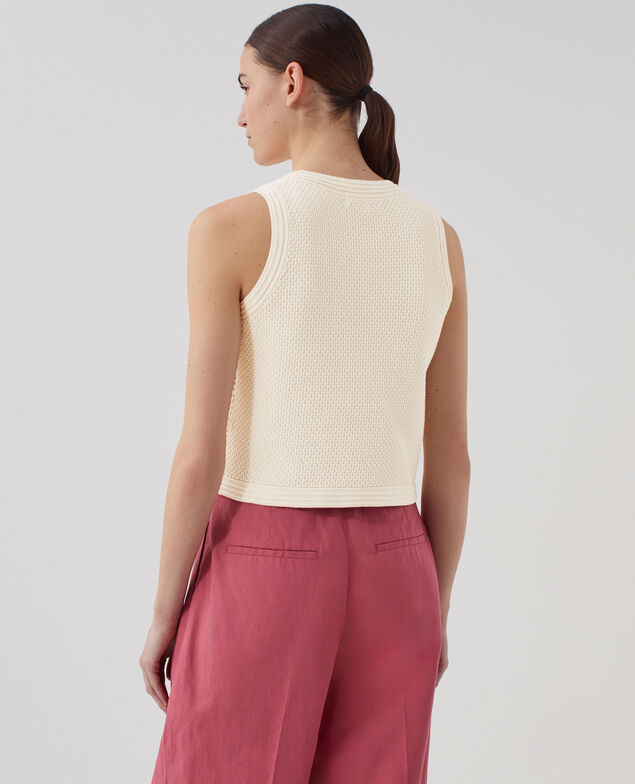 Cotton open knit tank top U010 off white