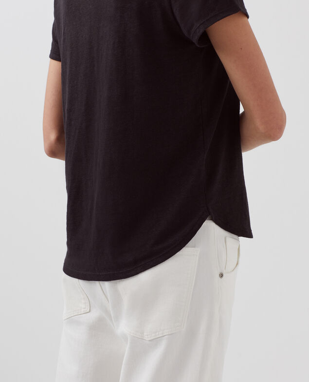 AMANDINE -  Linen round neck t-shirt H091 black beauty