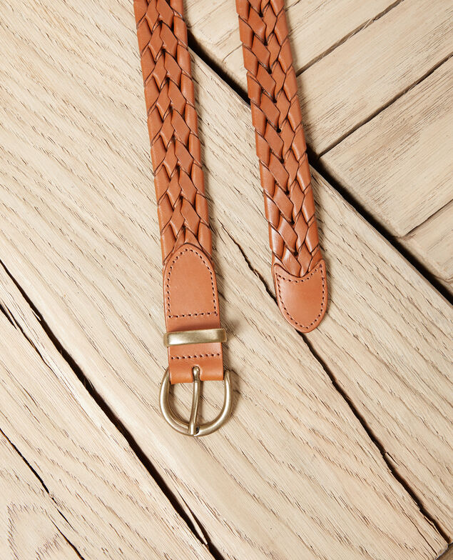 Braided leather belt Camel