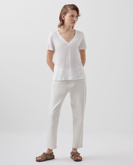 SARAH - Linen V-neck t-shirt 4235 optical white 3ste082f05