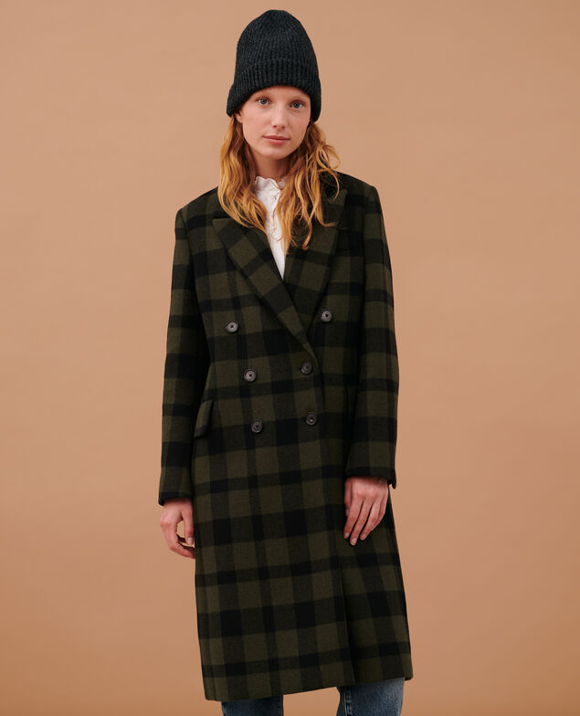Long wool blend coat 8862 56 olive check 2wco031w16