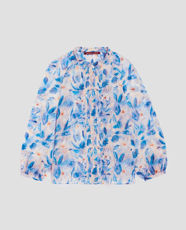Long-sleeve silky blouse H600 window blue