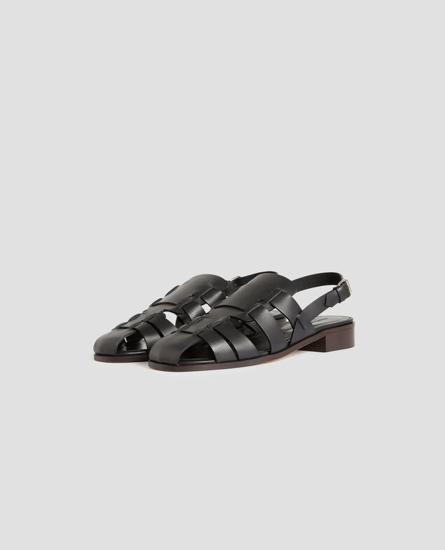 Leather fisherman sandals H091 black beauty