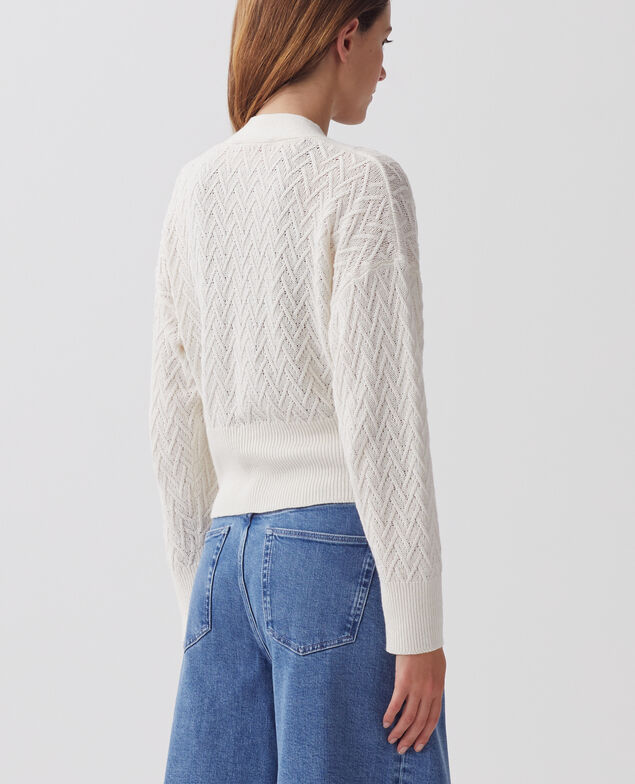 Linen V-neck cardigan H303 white swan