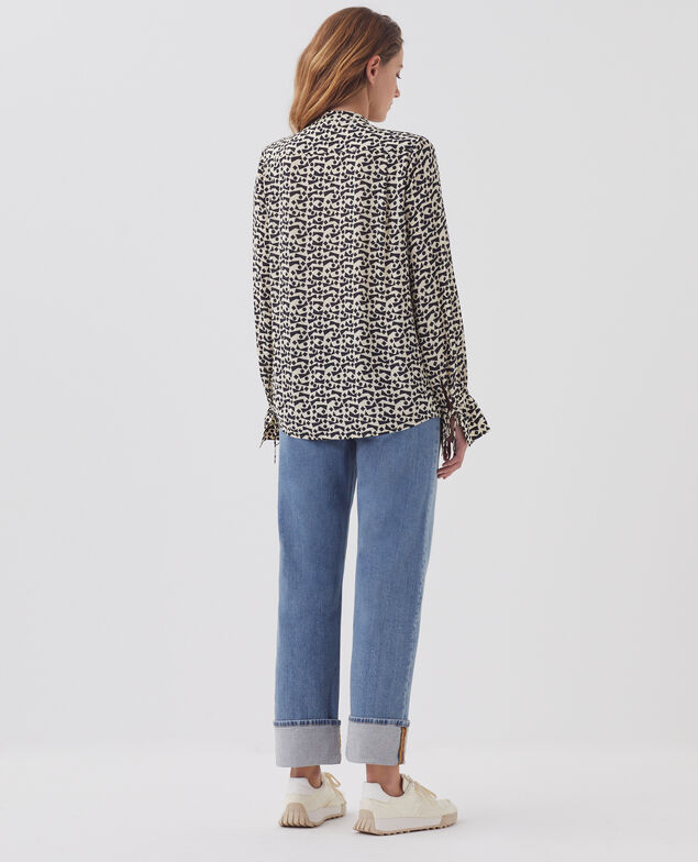 Long-sleeve silky shirt J683 geo blue
