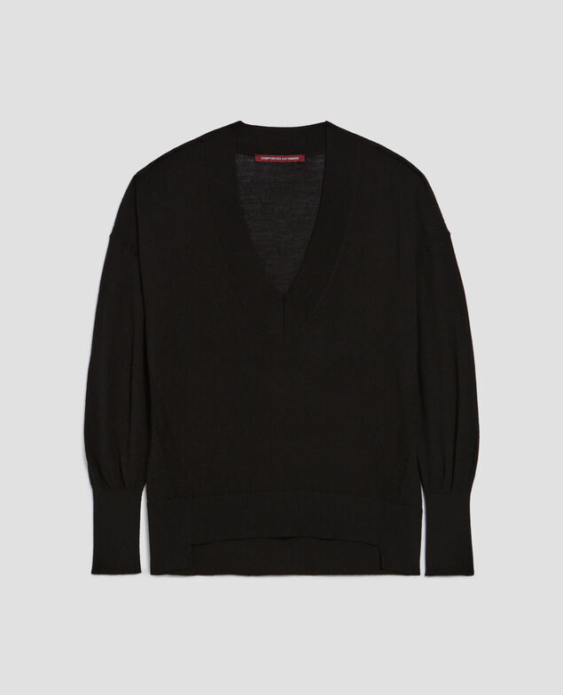 Wool and silk V-neck jumper H091 black beauty