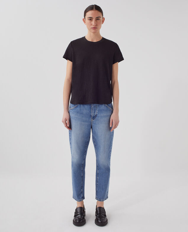 AMANDINE: linen round neck t-shirt H091 black beauty