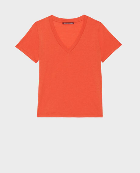LÉA - Loose V-neck t-shirt 0250 tiger lily orange Paberne