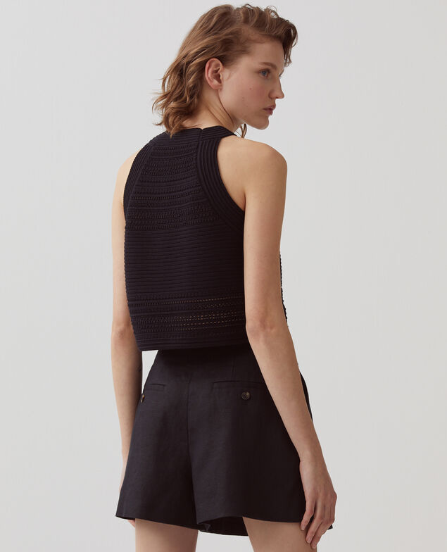 Pleated linen shorts H091 black beauty
