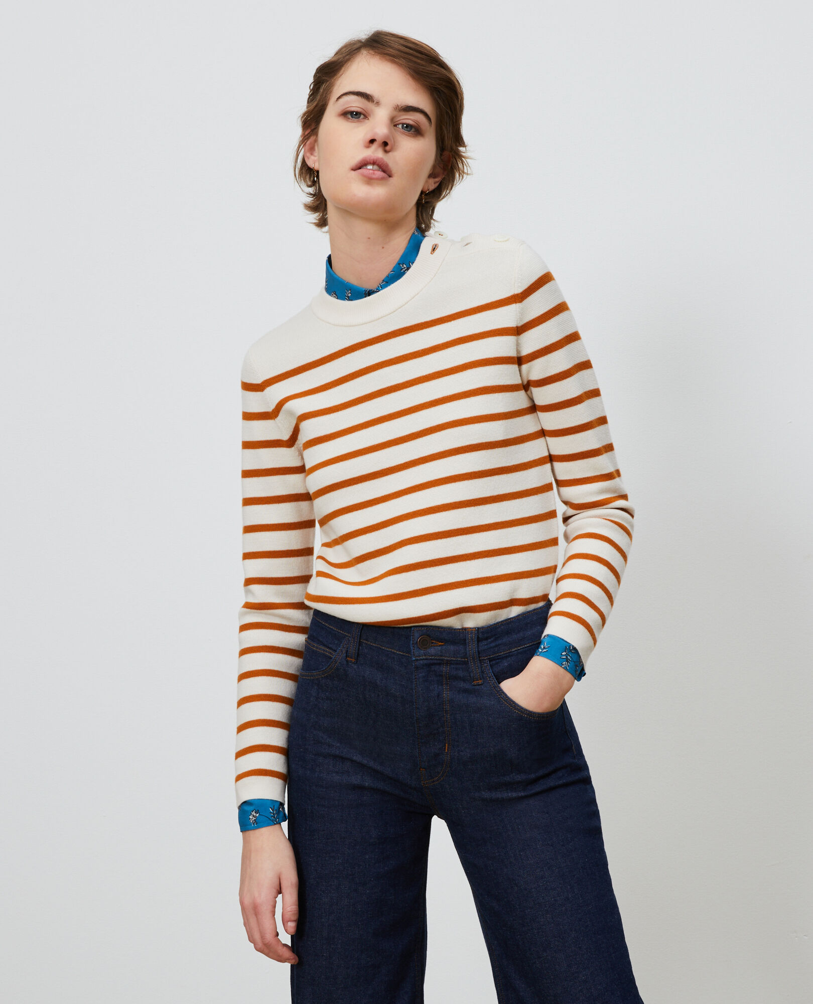 MADDY - Striped merino wool jumper Stp_grd_pumkn Liselle