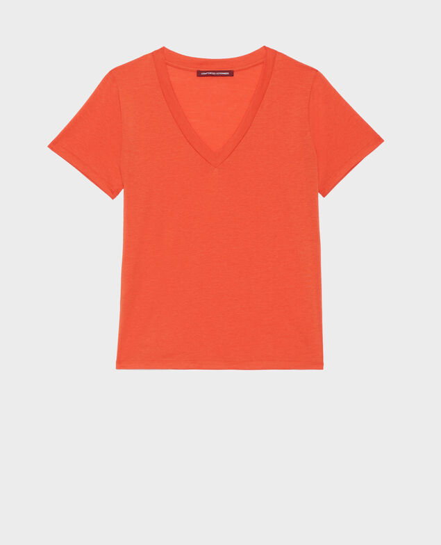 LÉA - Loose V-neck t-shirt 0250 tiger lily orange