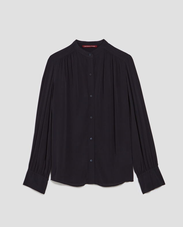 Long-sleeve silky shirt H695 night sky