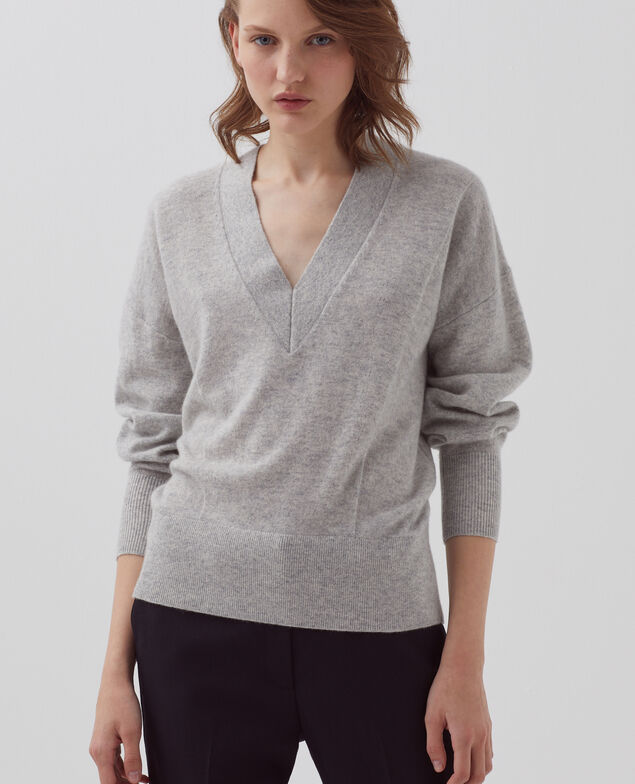 Cashmere V-neck jumper I020 ashen gray