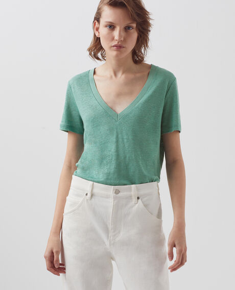 SARAH - Linen V-neck t-shirt 0520 vert email 3ste082f05