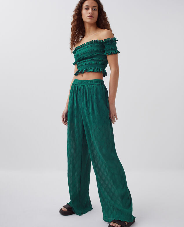 Loose silky trousers H644 spruced-up blue