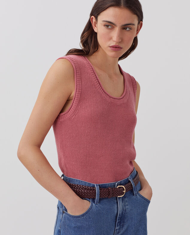 Long linen tank top J130 baroque rose
