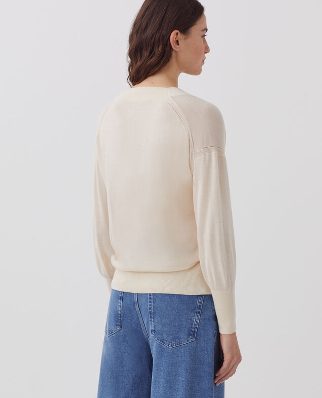Wool and silk V-neck jumper I300 pearled ivory