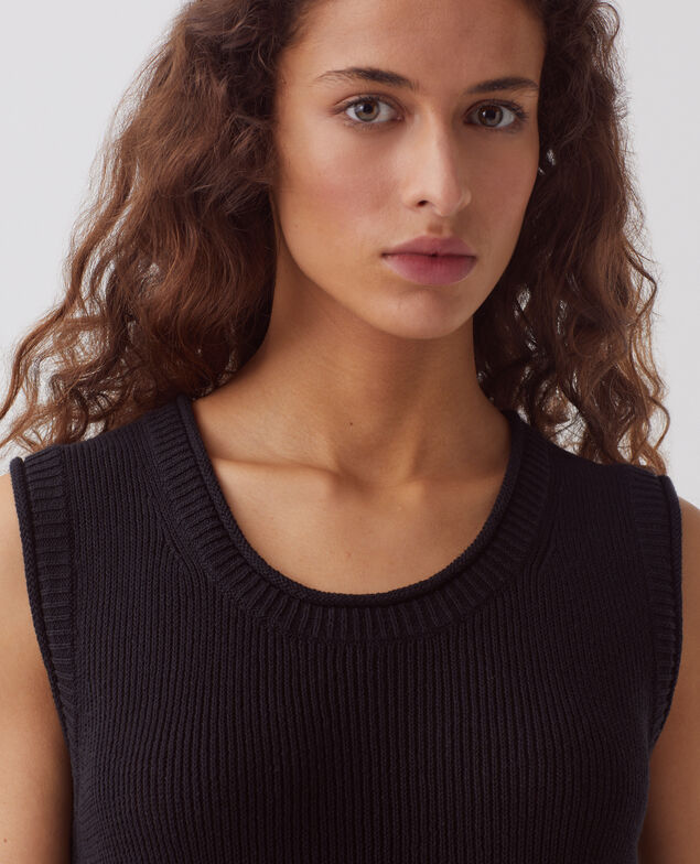 Long linen tank top H091 black beauty