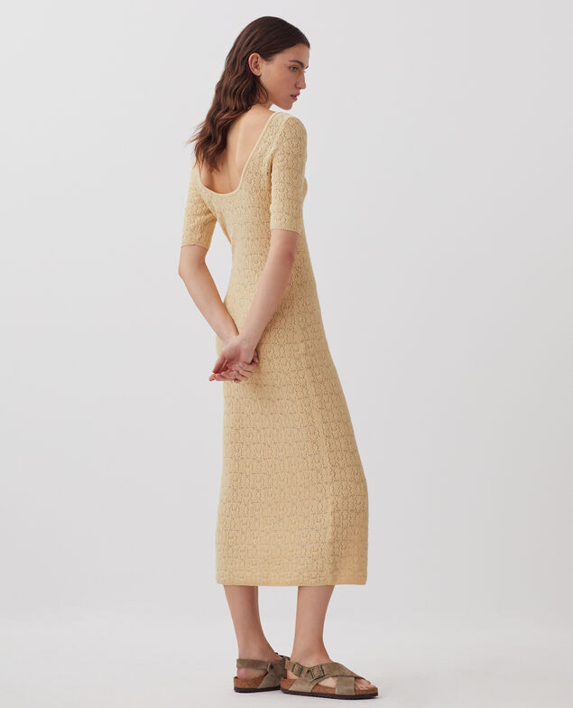 Textured cotton crochet maxi dress J300 natural