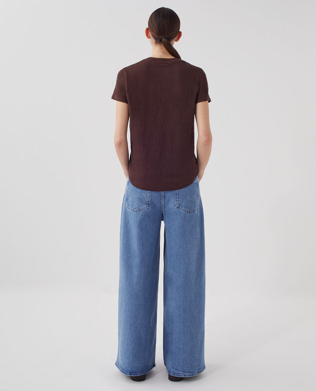 SARAH - Linen V-neck t-shirt U190 wine
