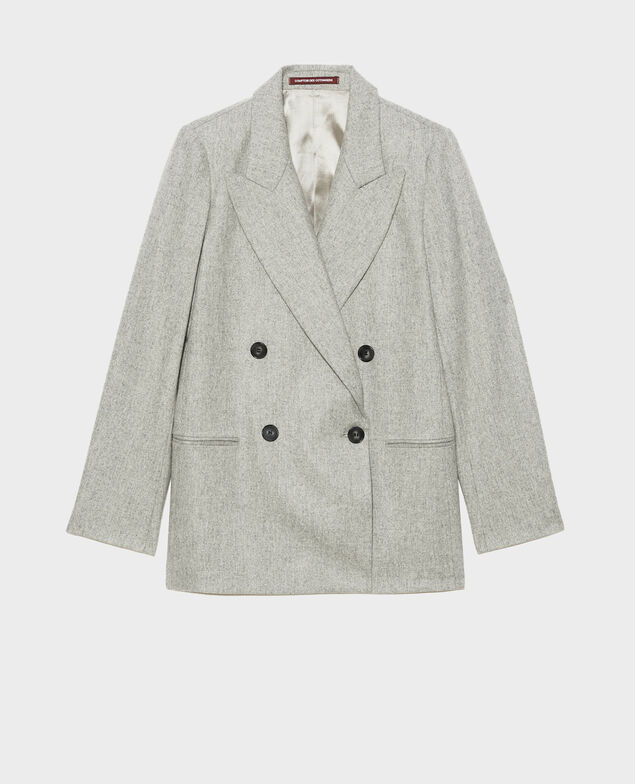 Double-breasted wool blazer Light grey melange