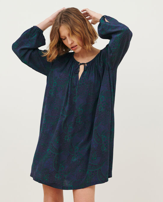 Silky printed dress A684 PAISLEY NAVY