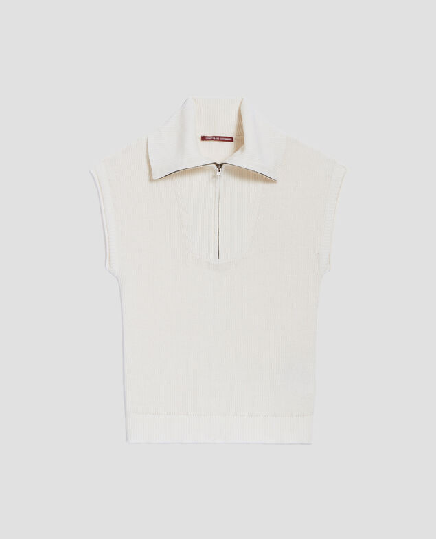 Half-zip sleeveless linen jumper H303 white swan