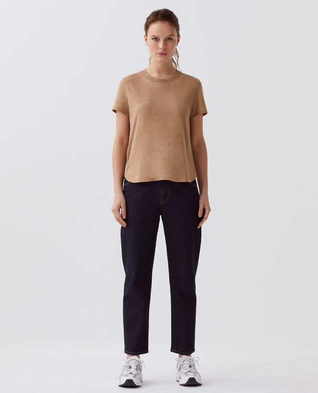 AMANDINE - linen round neck t-shirt H330 tiger's eye