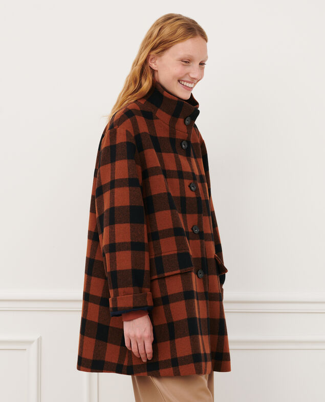 Wool blend short coat 8861 29 darkorange check
