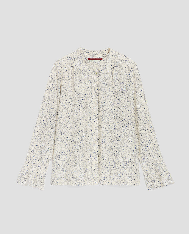 Long-sleeve silky blouse H620 daisy  blue