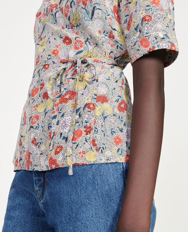  Floral silk wrap blouse Print eden cream