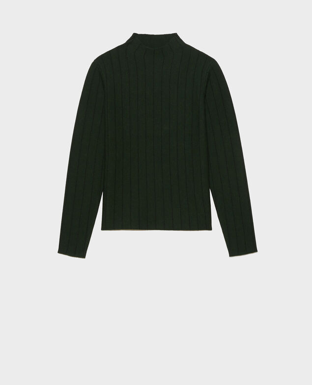Merino wool funnel neck jumper Military black jacquard